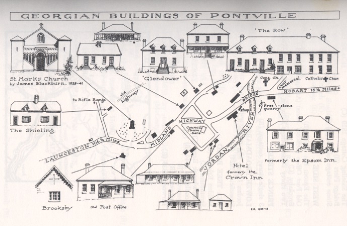 Georgian Buildings of Pontville, TAS, illustration from 'The Country Towns and Villages of Tasmania' p.35