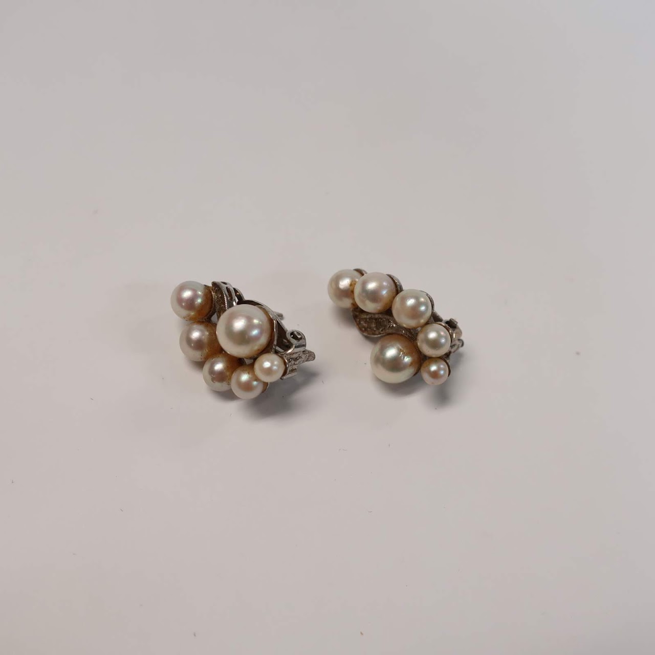 14K White Gold, Pearl & Diamond Earrings