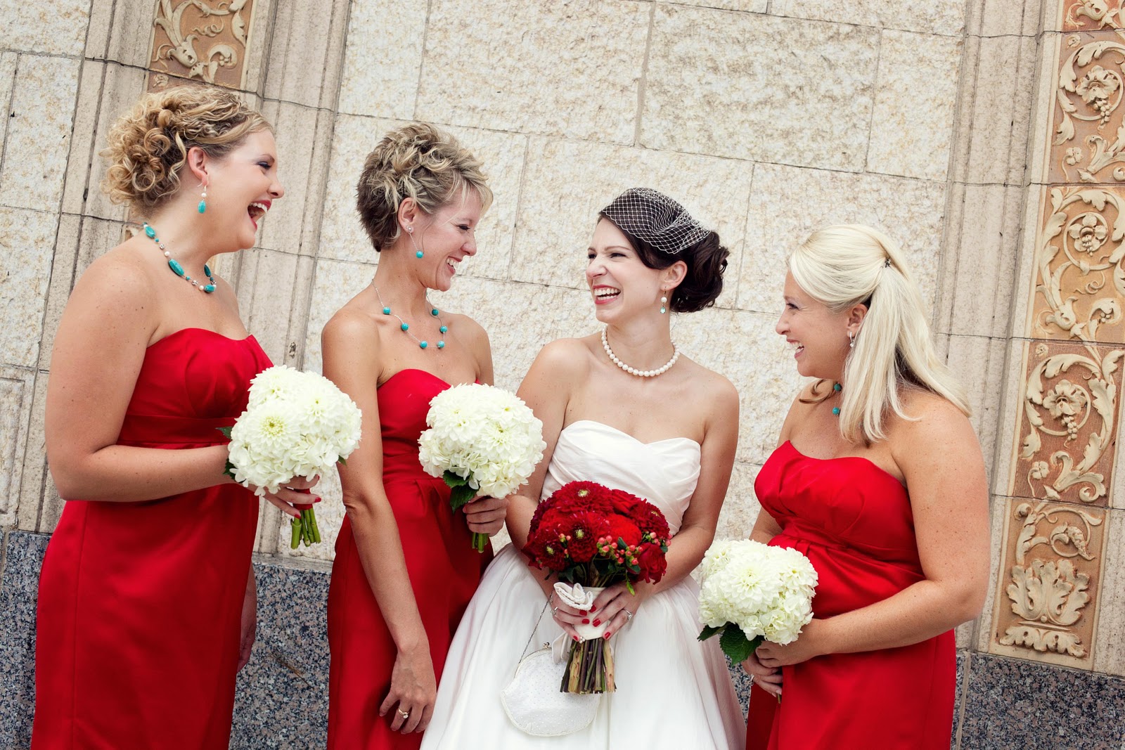 sassy bridal gown and red