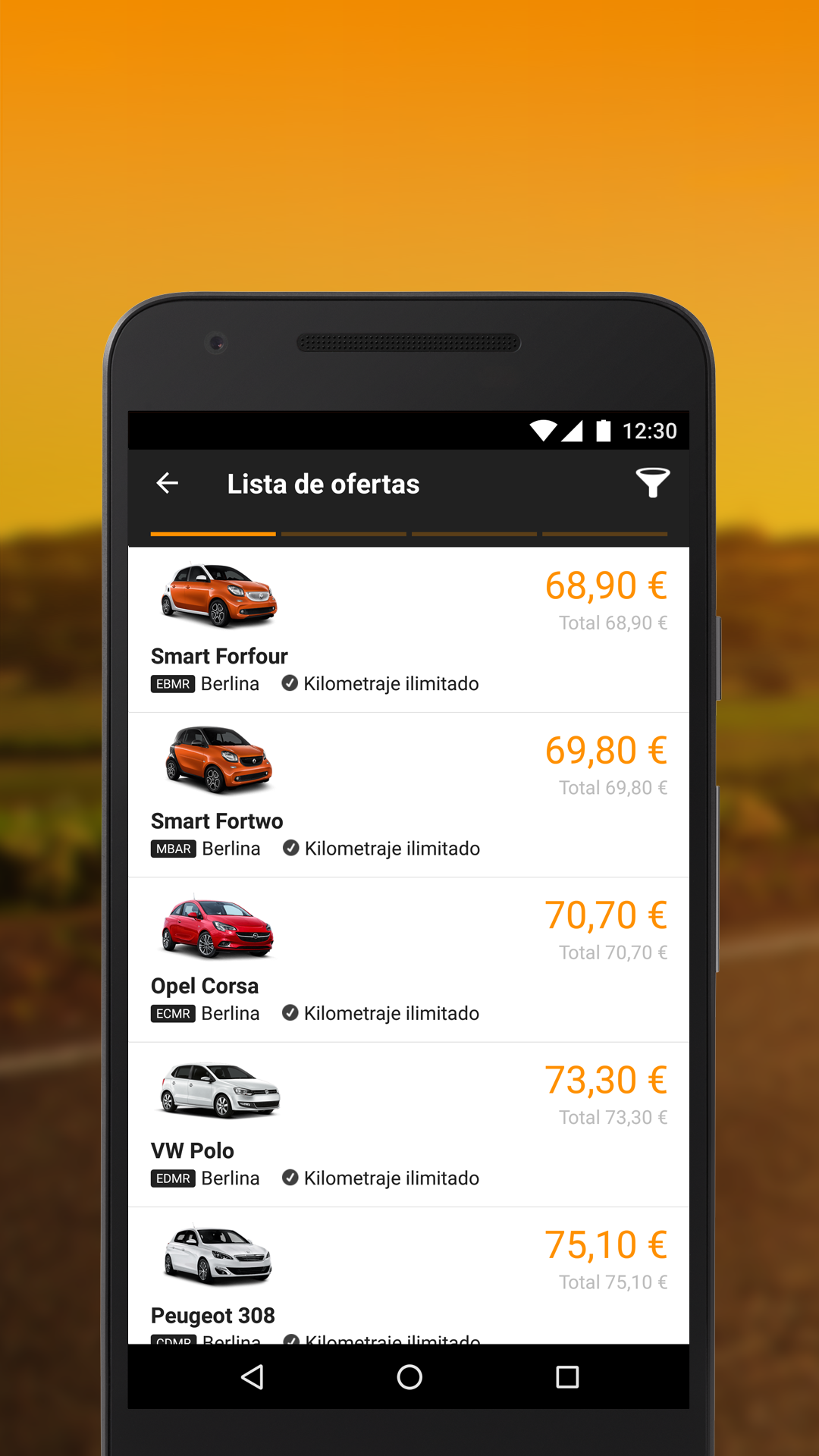 Android application SIXT rent. share. ride. plus. screenshort
