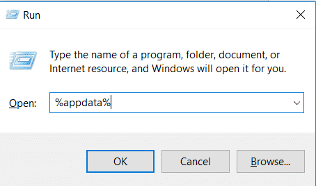 Otevřete Spustit stisknutím Windows+R a zadejte %appdata%