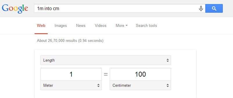 Google sẽ giúp bạn trong việc chuyển đổi các đơn vị
