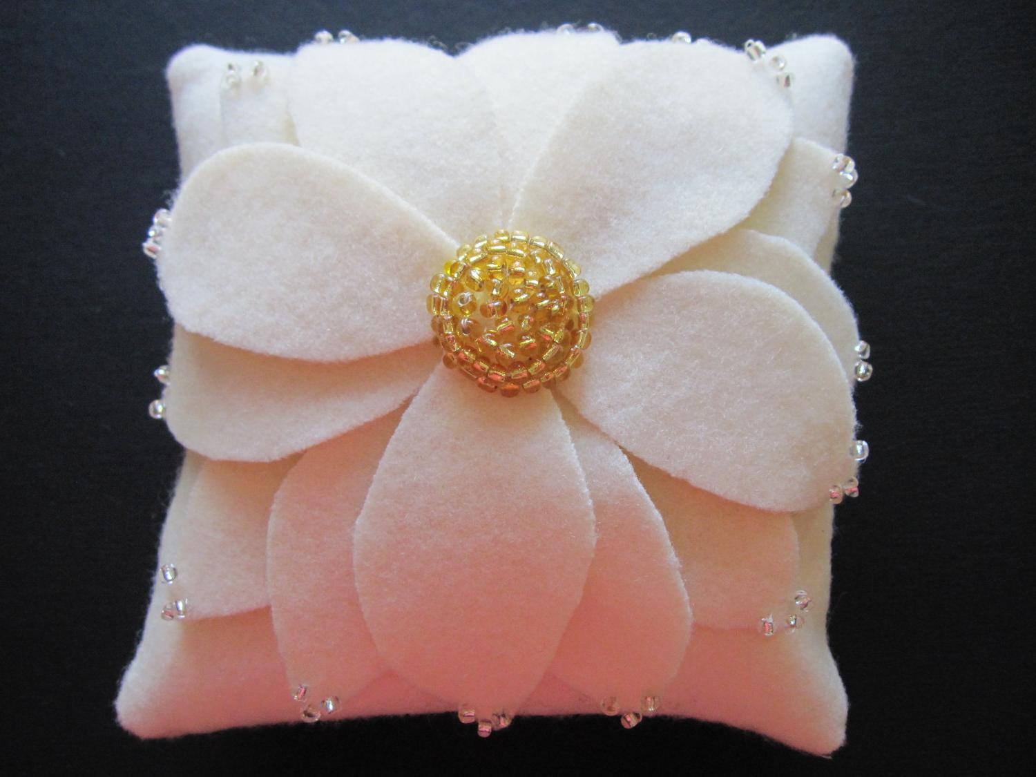 Ring Bearer Pillow Wedding Bearer Aster Flower Ivory Gold