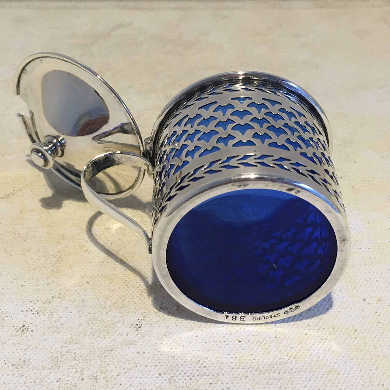 Sterling & Cobalt Glass Salt & Pepper Cellars