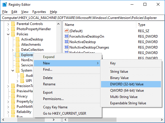 Explorer 레지스트리 키 아래에 NoStrCmpLogical로 새 DWORD를 만듭니다.