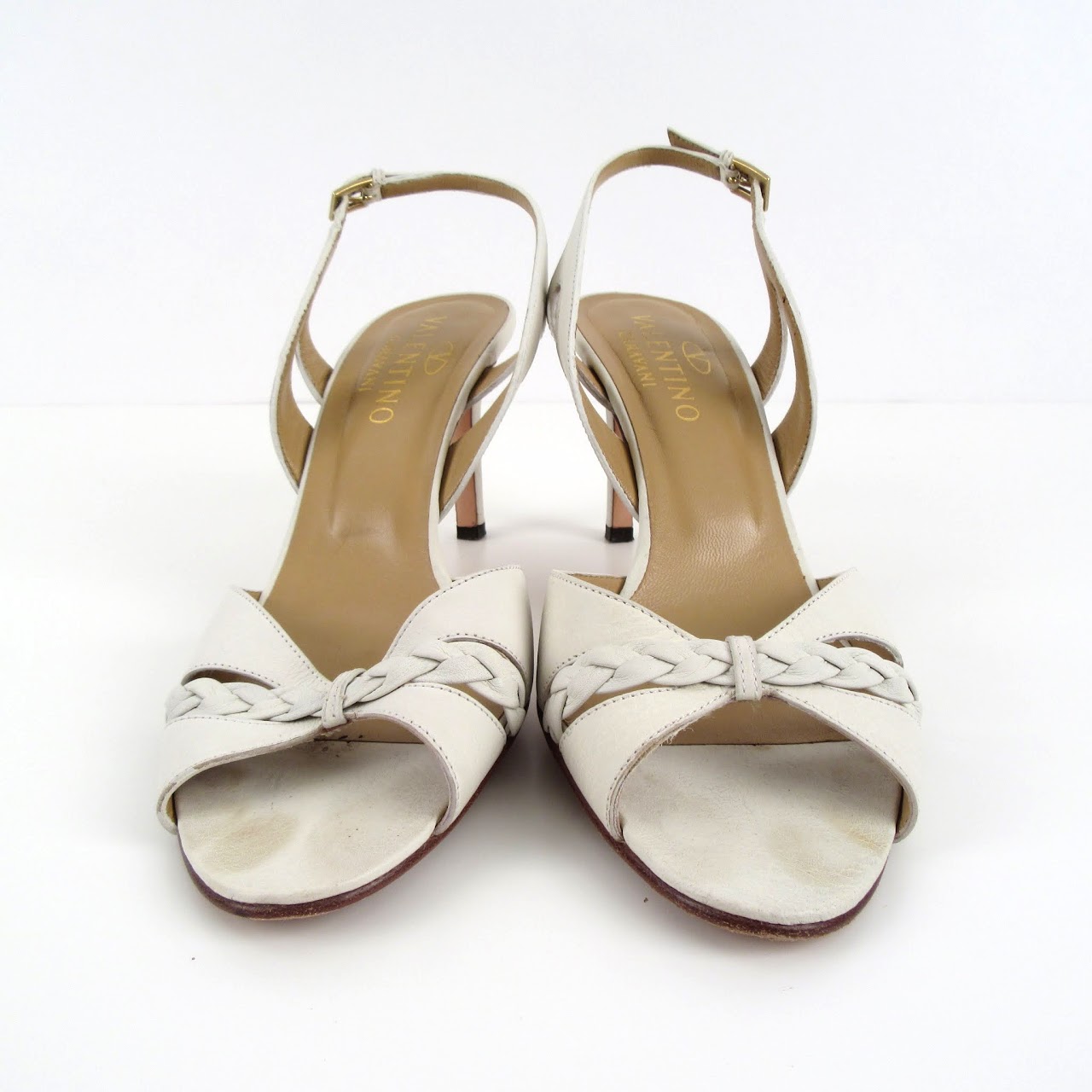 Valentino Garavani White Leather Open Toe Sandal Pumps