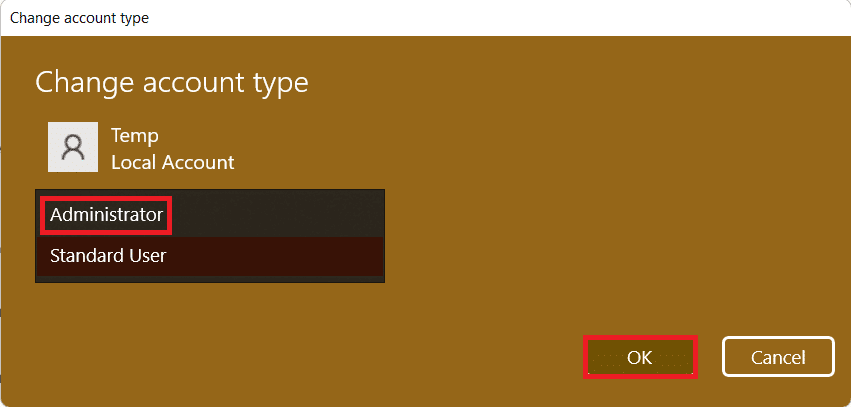 Invite de modification du type de compte.  Comment créer un compte local dans Windows 11