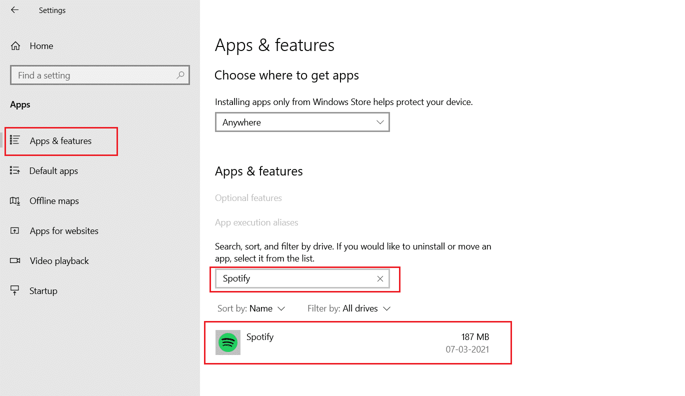 trong menu ứng dụng và tính năng, tìm kiếm ứng dụng Spotify và chọn nó |  Cách khắc phục Spotify sẽ không mở