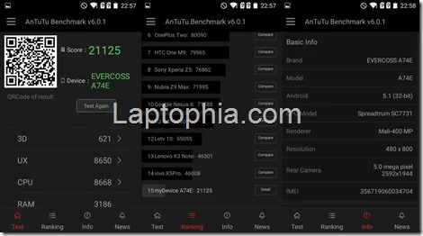 Benchmark AnTuTu v6 Evercoss Winner T+ Compo