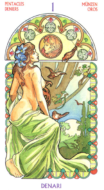 Art Nouveau Tarot Antonella Castelli (Таро Галерея). Галерея и описание карт - Страница 2 Denari%252001