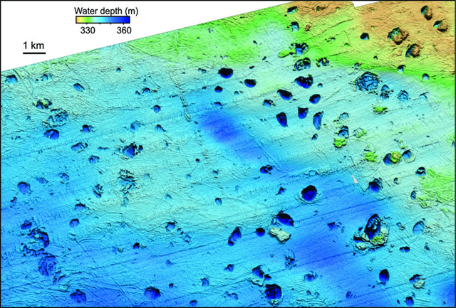 The pockmarked floor of the Barents Sea. Photo: K. Andreassen / CAGE