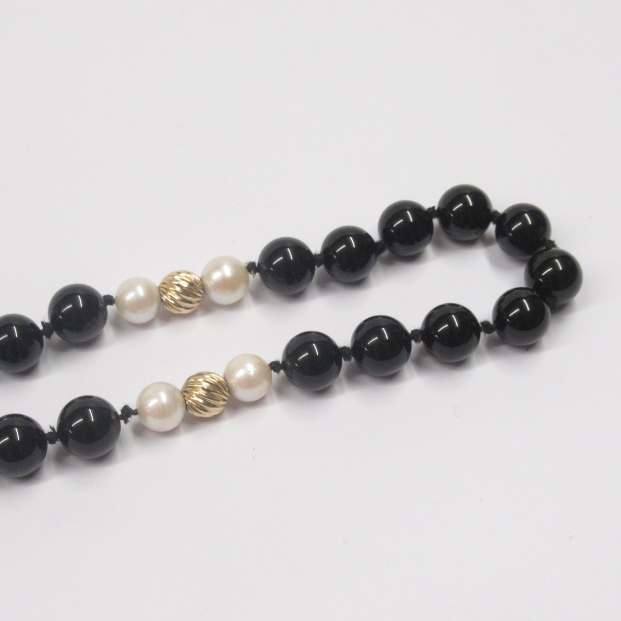 Onyx, Pearl, & 14K Gold Bead Necklace