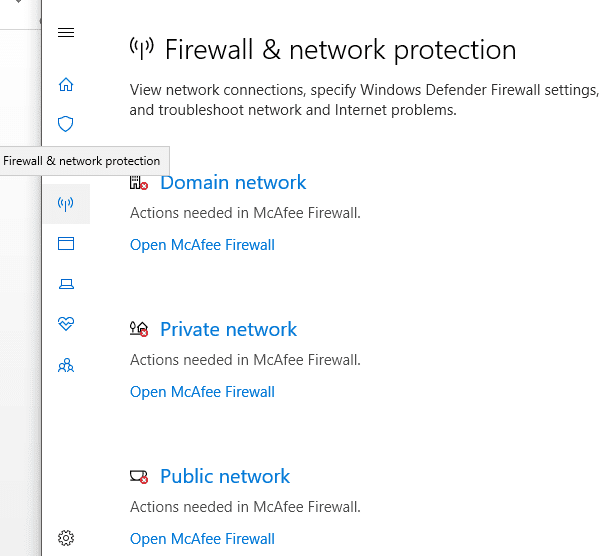 Passa alla scheda "Firewall e protezione della rete".