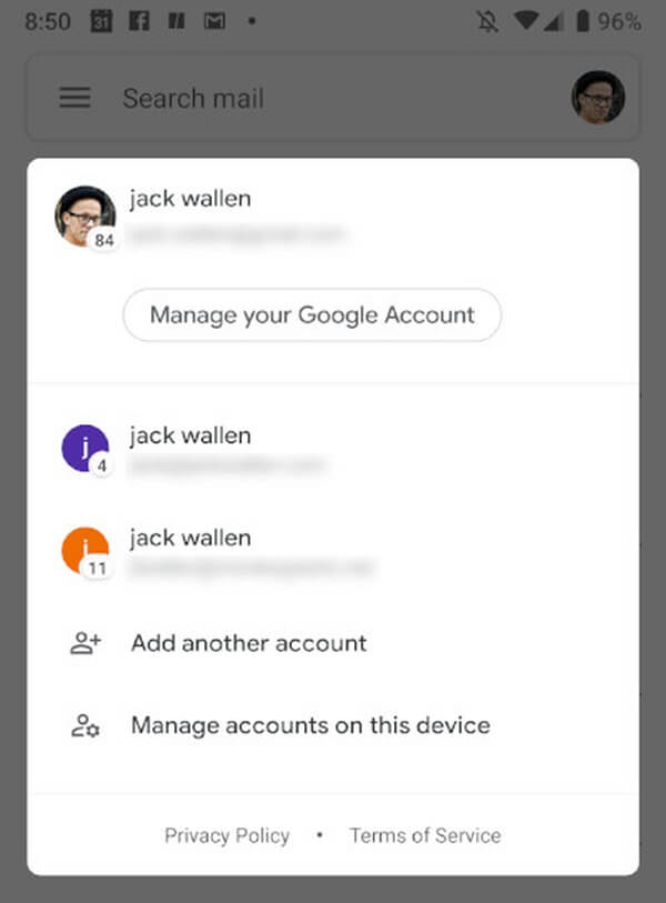 Questo mostrerà l'elenco degli account Gmail salvati sul dispositivo