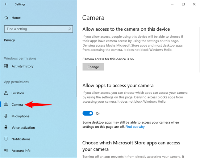 Permitir que las aplicaciones accedan a un dispositivo o función en Windows 10