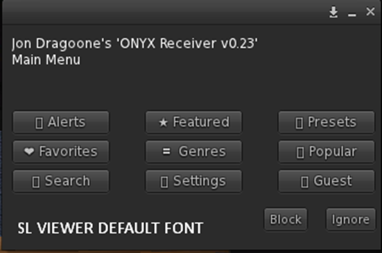 ONYX - SL Viewer Default Font Menu UNICODE