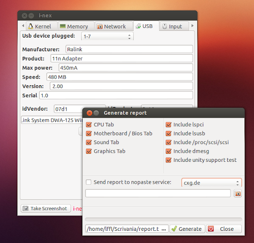 I-Nex su Ubuntu - stampa report