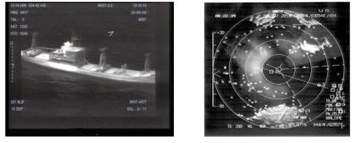 ИК-изображение торгового судна и типовое изображение радиолокационных целей