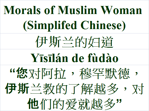 Morals of Muslim Islam Quran Woman Simplifed Chinese Language 伊斯兰的妇道 Yīsīlán de fùdào