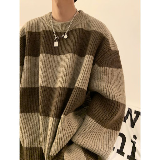 Title 10, Herren Vintage Streifen Strickmantel. Stilvolle...