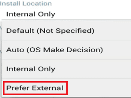 Establezca la ubicación de instalación en Preferir externa