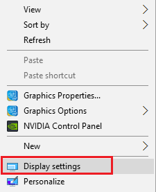 faites un clic droit sur le bureau et sélectionnez Paramètres d'affichage |  Fix File Explorer ne s'ouvre pas dans Windows 10