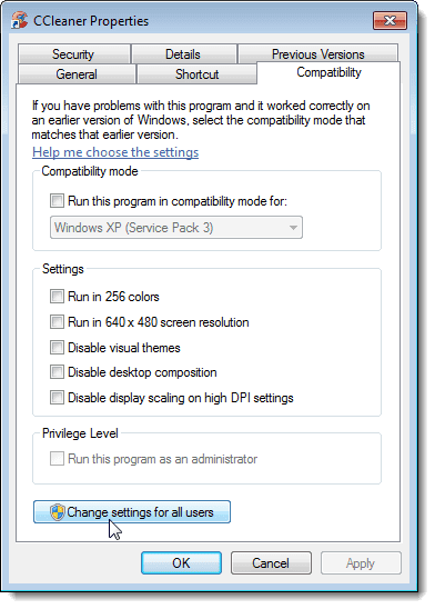 Modification des paramètres pour tous les utilisateurs