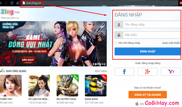 dang nhap zing me
