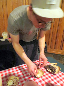 Tyler Malek of Salt & Straw adding the white truffle gummy bears on top of his offering for the evening, a truffle sundae with with Woodblock chocolate ice cream scoop, black truffle ice cream scoop, white truffle magic shell, white truffle gummy bears, shaved black truffle for the Walk on the Wild Side, Oregon Truffle Festival 2015