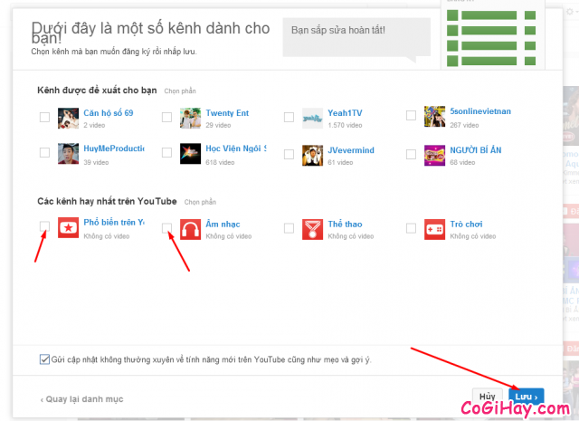 chọn theo dõi một kênh youtube mà bạn yêu thích