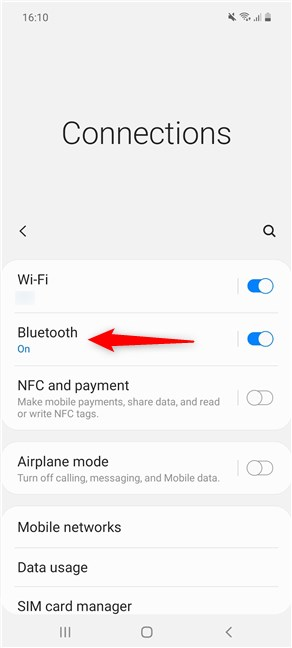 Tocca l'impostazione Bluetooth Android su Samsung