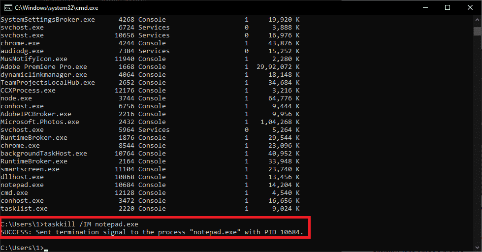 Om een ​​proces te beëindigen met behulp van de afbeeldingsnaam, voert u uit - taskkill /IM Afbeeldingsnaam Hoe een proces te doden