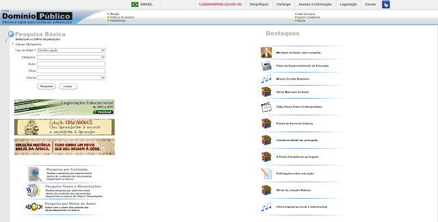 Site do Governo para ver as obras literárias e milhares de arquivos de domínio público