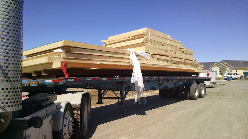 flatbed trailer loaded with wall panels