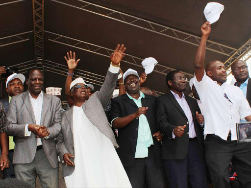 Some Luhya leaders at a function in Kakamega on December 31, 2019, led by Francis Atwoli, Musalia Mudavadi and Wycliffe Oparanya.