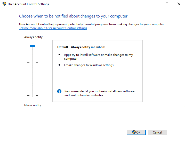 UAC는 Windows 시스템에서 사용자 계정 제어를 활성화하는 방법을 항상 알립니다.