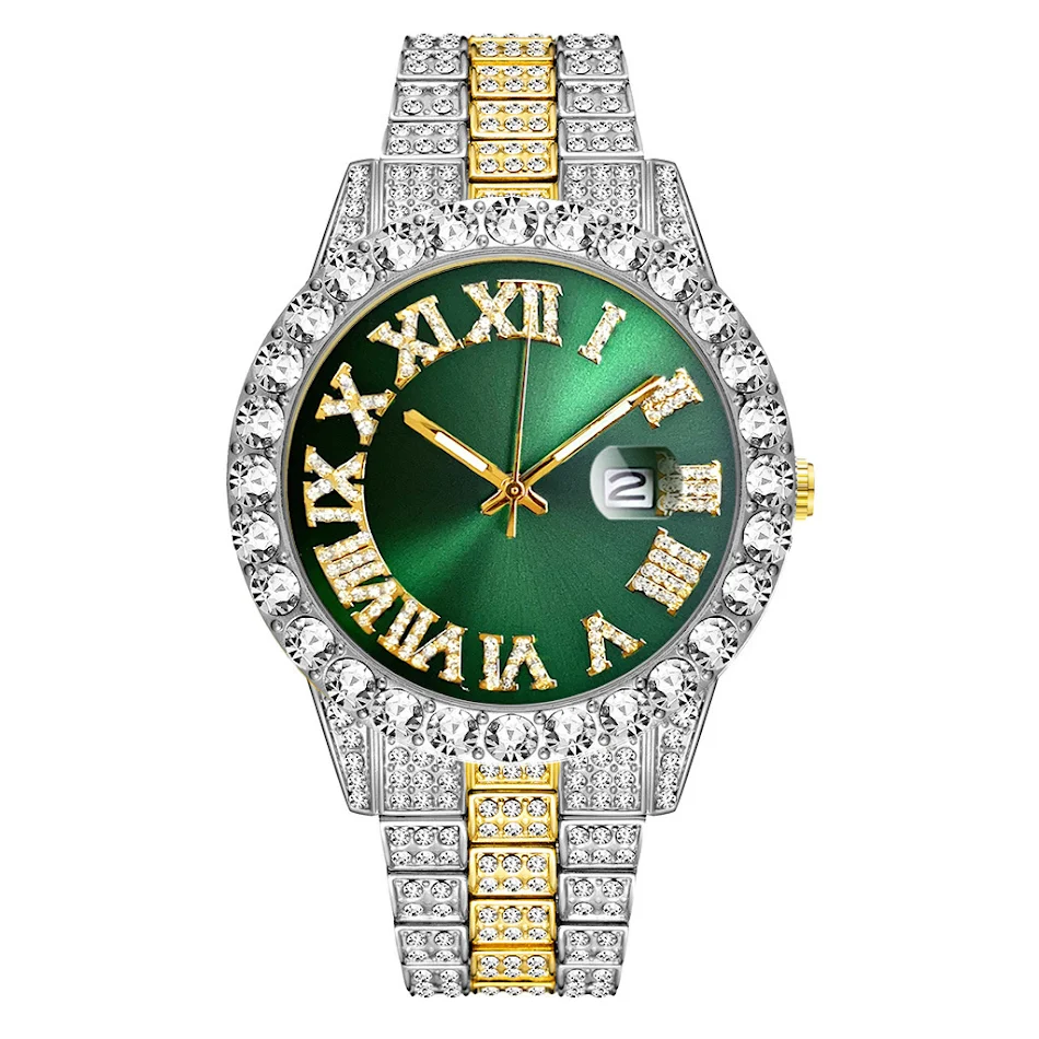 Montre quartz bracelet acier diamants complets avec calendrier. Élégance et précision pour sublimer votre poignet au quotidien