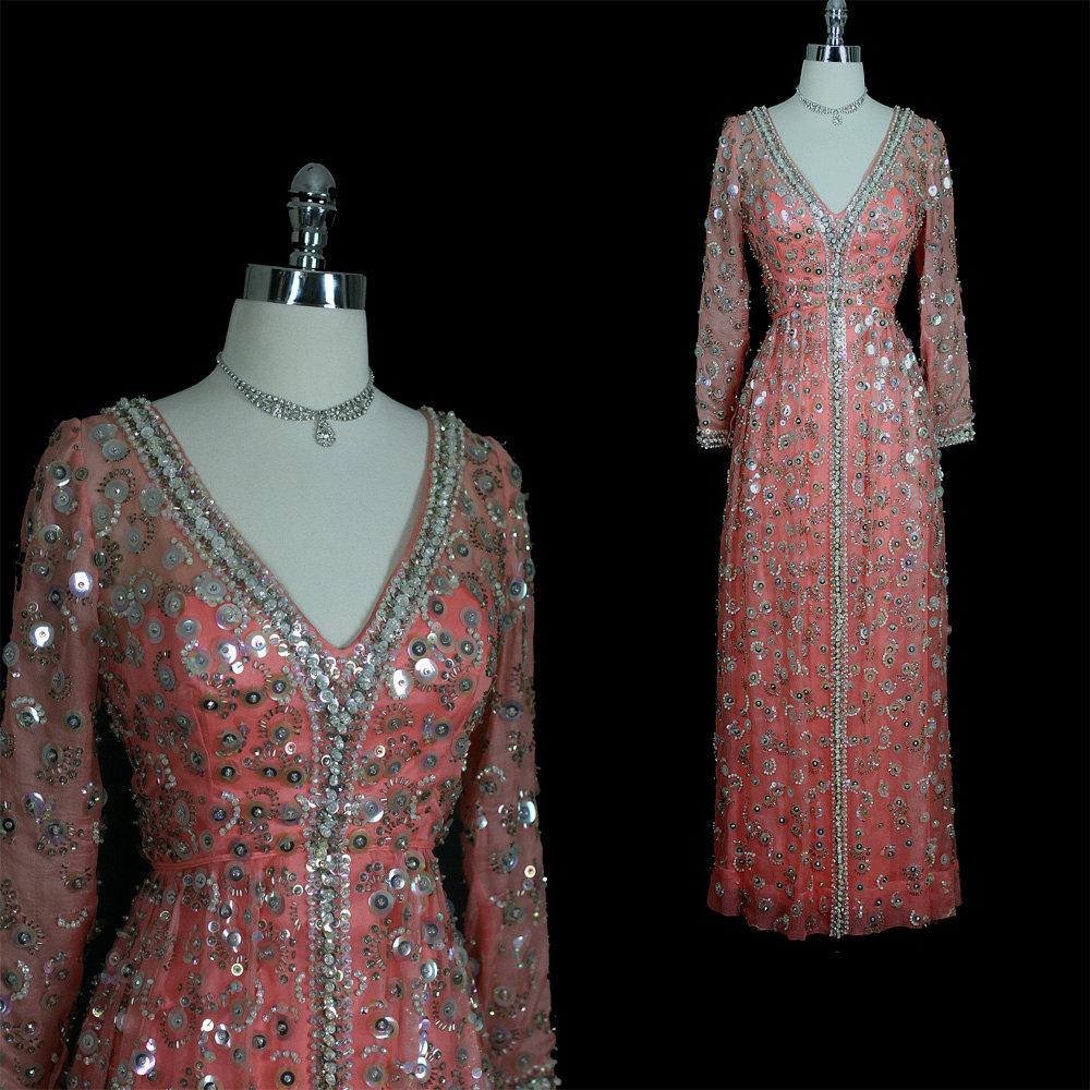 Mid Century Glamour Goddess Silk Beaded Cocktail Party Wedding Dress