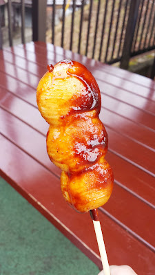 Chewy saucy dango, a Japanese dumpling made from mochiko (rice flour) on a skewer. This was almost like a sweet bbq sauce from a Mount Takao stand