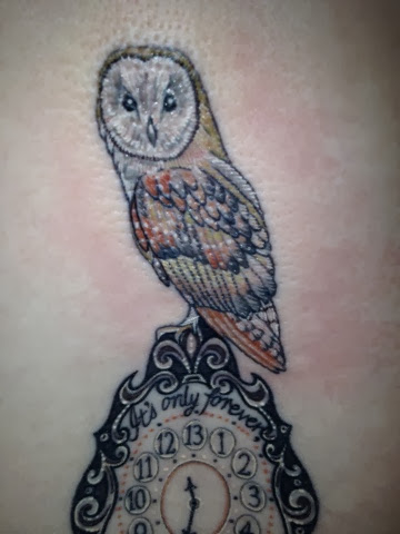 My brand new barn owl tattoo  PS this is a work in progress had to  stop because my skin was bruising  rOwls