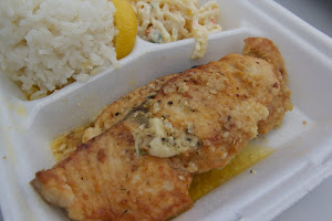 Ono sauteed with garlic and herb butter, Fish Express, Kauai, Hawaii