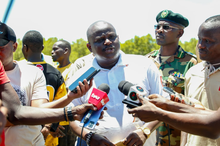 KPC director Mutungwa Wambua at Mreroni section of Tudor Creek in Jomvu subcounty on Friday.