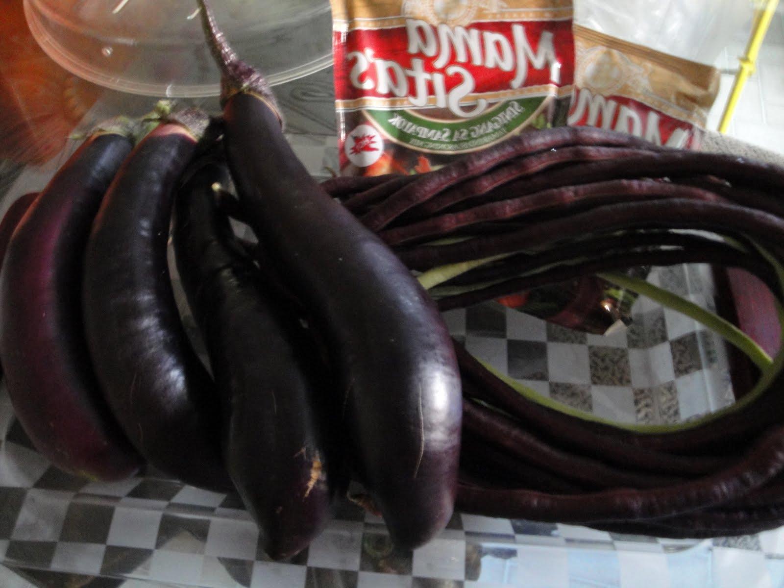 freshly picked eggplants,