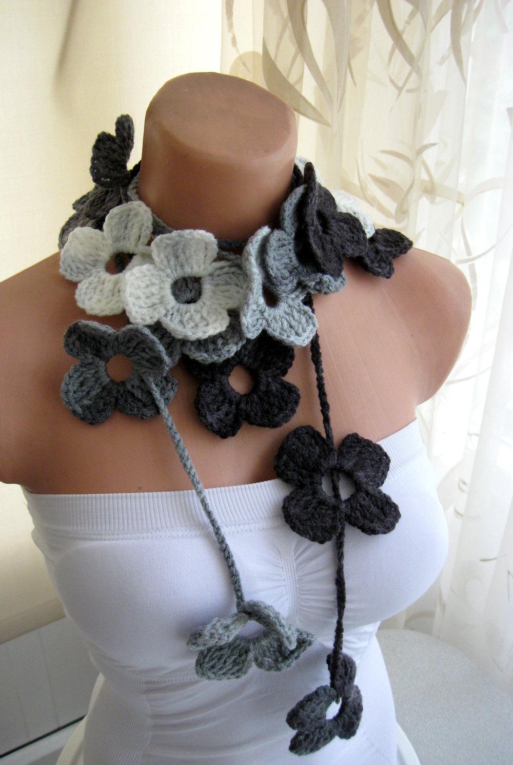 Hand Crochet Grey Black White