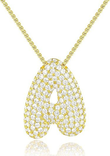 Title 9, Brass Zircon Balloon English Letter Necklace, a...