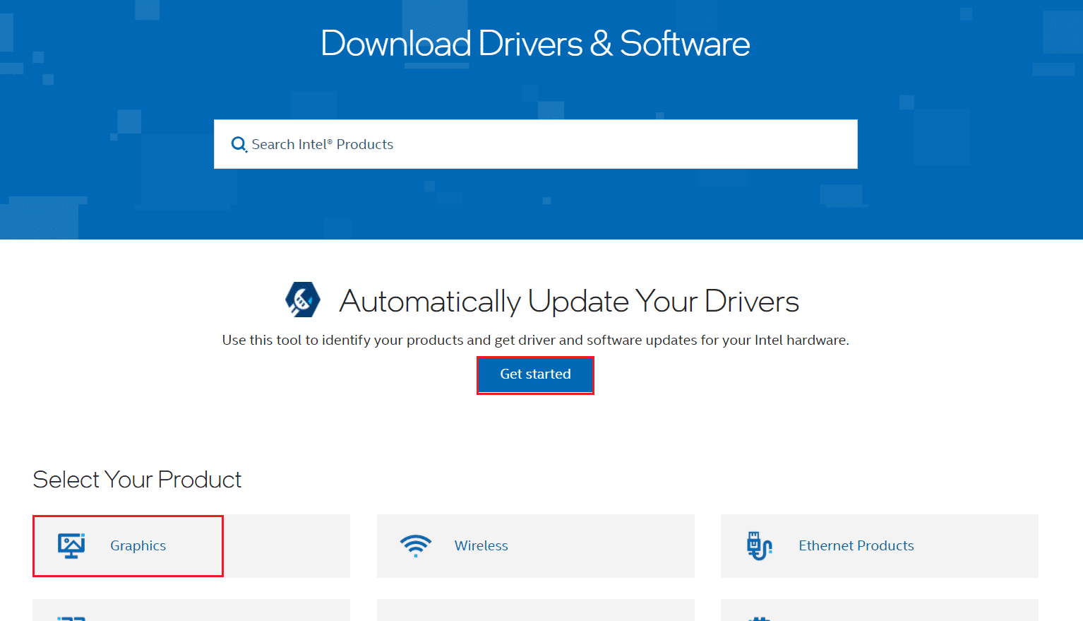 pagina di download del driver Intel