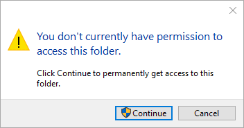 Haga clic en Continuar para obtener acceso de administrador a la carpeta.