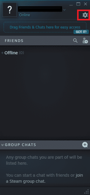 Ahora, haga clic en el icono de engranaje.  Cómo arreglar la imagen de Steam no se pudo cargar