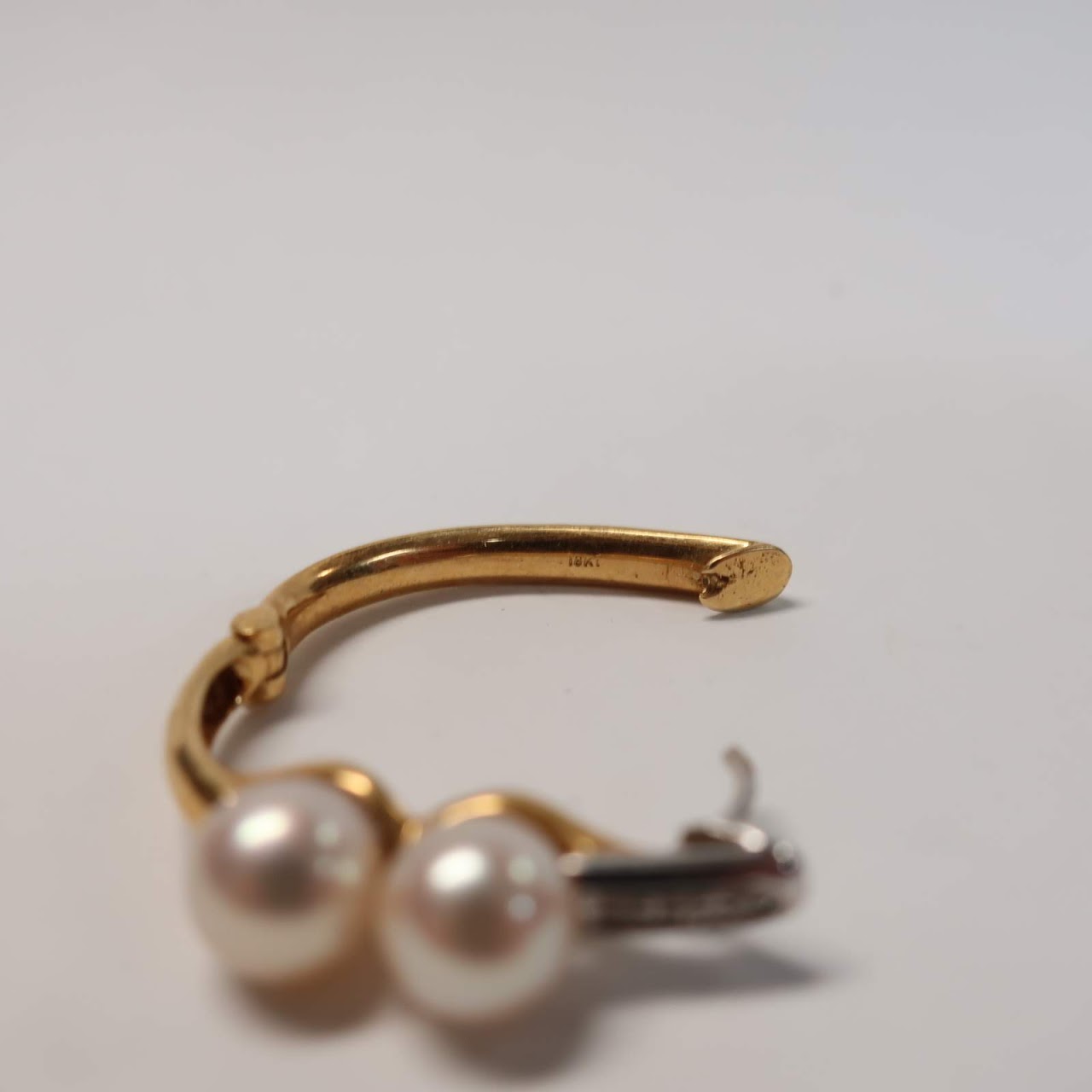 18K Gold, Pearl and Diamond Hoop Earrings