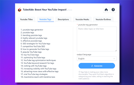 Free AI Youtube Video Tags Generator TubeAide small promo image